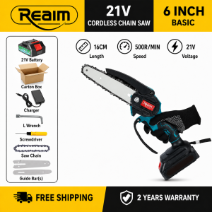 REAIM Cordless Mini Chainsaw 6/8/12 Inch Rechargeable Portable Electric Wood Cutter for Tree Branch Pruning Garden and DIY