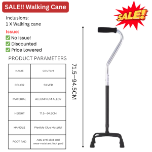 Adjustable 4 - Legged Aluminum Quad Cane - Stable Non - Slip - Elderly Support Essential