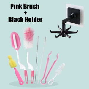 7 in 1 Bottle Sponge Cleaning Tool Straw Brush Nipple Brush Baby Milk Feeding Thermal Bottle Cleanser Korean Gradient Hair Tie