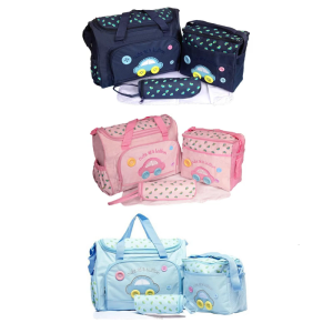 4pcs Baby Diaper Changing Bag Set Functional Baby Diaper Bag Set with Removable Changing Mat and Milk Bag