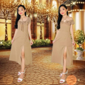 Celinee 2way Maxi Dress For Kids Girl 7-12 Years Old Petite 4'11 Height Model With High Slit Maxi Dress Celinee  Slit Maxi Dress With Slit For The Kids Clothing Dresses Casual Outfir Dresses For Girl Kids. 