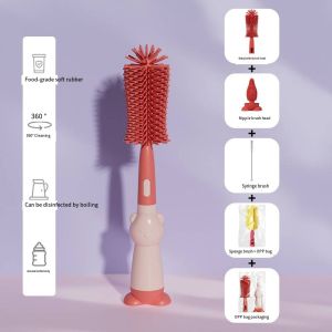 Orzbow อุปกรณ์ทำความสะอาดแบบหมุนได้360 ° ชุดแปรงขวดนมซิลิโคนพร้อมที่จับน่ารัก-ไม่มี BPA สำหรับจุกนมและถ้วยขวด