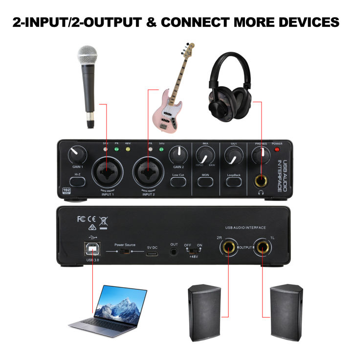 USB Audio Interface Sound Card RHM 2 In 2 Out Audio Interface Sound ...