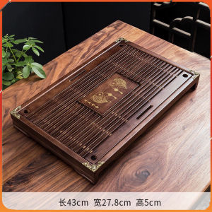 Khay Để Ấm Chén Bằng Gỗ Có Nẹp Viền Đồng Nâu 4 Góc Cao Cấp - Kích Thước 45x28x5.5