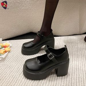 Katerina Fashion Korean Black Shoes Heeled For Women Adjustment Strap #K7-7