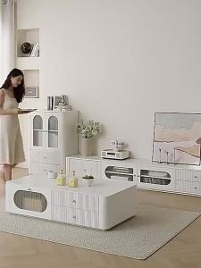 [Cozy ]Cream Style TV Cabinet Simple Modern TV Console Solid Wood Drawer Cabinet White Floor to TV Cabinet