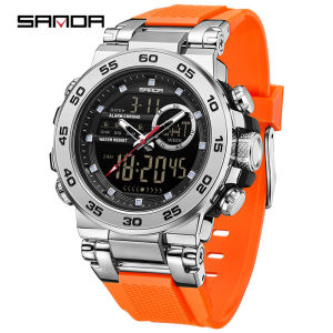 SANDA Mens Digital Military Sports Watches Oringinal Steel/TPU Strap 3 Time Zones 5ATM Waterproof Shockproof Luminous Countdown Timer Stopwatch Alarm Gifts For Teens Student Adults