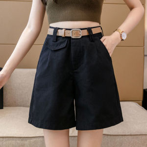 IELGY womens summer thin section high-waisted a-line wide-leg short section casual wide tooling five-point suit pants