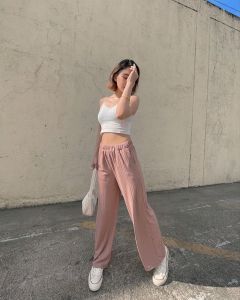 Morning Clothing Jean Black Flowy Wide Leg Summer Beach Cotton Square Pants For Women [XS S M L XL size]
