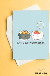 Funny Sushi Lover Birthday Card – “Have a Maki-nificent Birthday” Cute Maki Pun Greeting Card | Gift for Sushi Fans & Foodies Bday Greeting Card