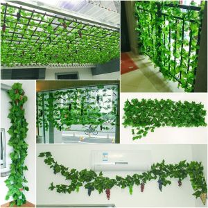 2.4M simulation grape leaves watermelon leaves green dill leaves garland green plants plastic vine leaves home garden decoration