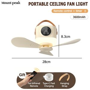 Mount Peak Ceiling Fan with Light Electric Fan Rechargeable Portable Outdoor Lamp Fan Household Hanging Fan with Remote Control Mosquito repellent function 12-hour battery life