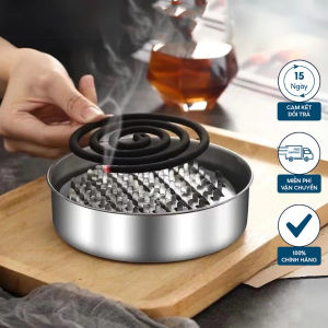 (HỎA TỐC) - Bộ khay đốt nhang muỗi nhang vòng 15cm bằng thép có nắp đậy an toàn hộp đựng nhang khoanh đồ để nhang xông phòng