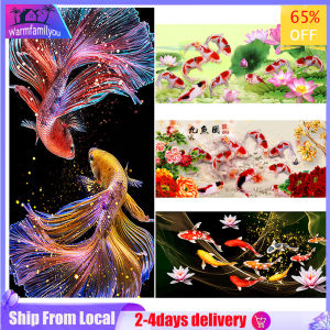 5D DIY Drill Diamond Painting Nine Fish Flower koi good luck fishs Mosaic Kit Rhinestone Drawing Picture for Good Ambiance like Office Space Dinning Room  Living Room  Crystal Rhinstone enhance the decoration of our space