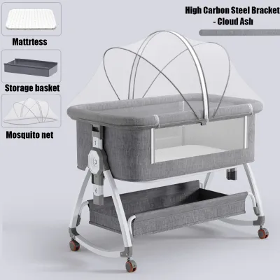 SG Multifunctional Foldable Baby Crib Portable Newborn Cradle Bed Height Adjustable Baby Crib Splicing Big Bed