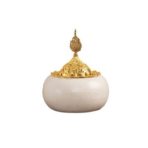 DECALE Ceramic Incense Burner Arabian Dome Design Golden Lid Aromatherapy Censer Vintage Decor Hollow Lid Bakhoor Holder Home Decor