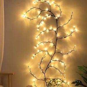 USB Powered Willow Vine Branch Light 72/96 LED Wall Decor String Lights Warm White Flexible DIY Decor for Bedroom Door Window Wedding Christmas Gift