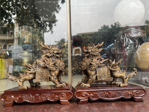 Đôi hỏa kỳ lân bằng đồng phong thủy (đôi kỳ lân mạnh nhất) DxRxC:24x10x27cm nặng 5kg/đôi