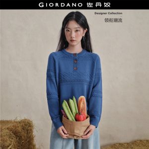 Giordano Women 100% cotton raglan sleeve cable knit sweater Free Shipping 18356222