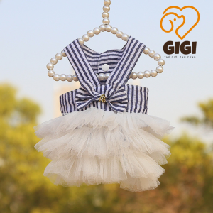 Quần áo váy xòe sọc 3 tầng kèm nơ thú cưng cho chó mèo cotton mỏng thoáng mát dễ thương cute bốn mùa - Gi Gi Pet Shop
