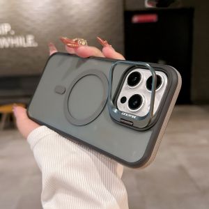 Fashion Double Color Magnetic Stand Translucency Case For iPhone 15 16 14 11 12 13 Pro Max For Magsafe Splice Color Matte Cover