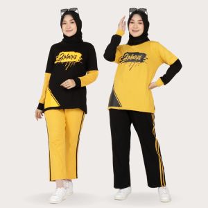 Setelan Baju Olahraga Wanita Muslimah Gowes Senam Joging One Set Aura by Zolaris