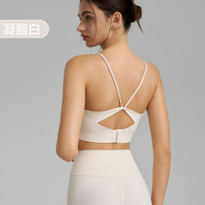 Thin shoulder yoga vest integrated fixed cup sports bra high elasticity V-shaped back gathering fitness bra for women