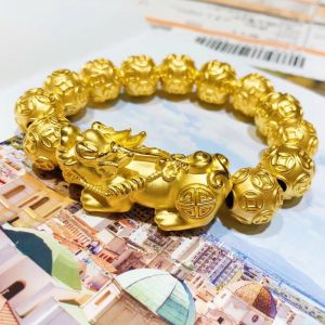 new Pixiu Bracelet 999 Gold 24K Real Gold Mens Rich Bracelet Buddha Bead Bracelet Money Bead Bracelet hot