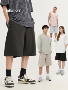 Lạm Phát Thương Hiệu Người Đàn Ông Của thời trang trẻ trung 2024 Mùa Xuân/Mùa Hè 445G Nặng màu đất Cơ Bản Quần Short Đường Phố thời trang rộng thùng thình Thương Hiệu Capris