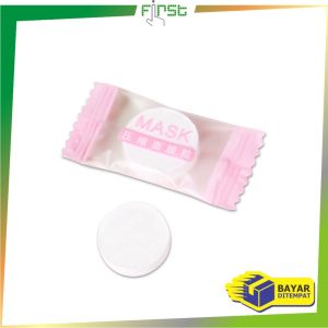 FH-K142 Tissue Bulat Mini Travel Sekali Pakai / Masker Wajah Kompres Towel Portable Tisu Bentuk Permen / Travelling Compressed Paper Mask Sheet Import