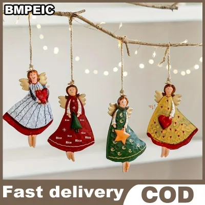 BMPEIC 4PCS Set Vintage Angel Hanging Decor Fantasy Wooden Xmas Tree Hanging Ornament Decor For Home New Year Gift Christmas Decor