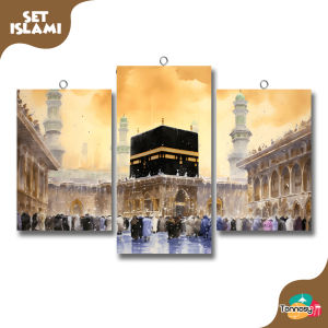 TENNESY Hiasan Dinding Aesthetic 1Set Painting Kabah Islami 60x40CM 3 Panel Wall Decor Dekorasi