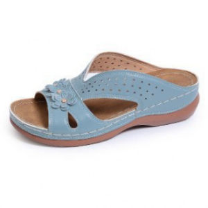 [Free Shipping] Plus-Size WomenS Summer Wedge Sandals With Hollow Breathable Floral Design Comfortable Soft-Soled Slip-On Shoes For Outdoor Wear