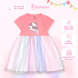 Váy công chúa bé gái dự tiệc Hello Kitty BOMINES cotton tùng lưới mềm cho bé từ 3- 12 tuổi 12- 36kg DTNKITYPHOILUOI85