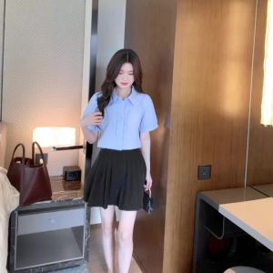 เสื้อคาร์ดิแกนแขนสั้นกระดุมแถวเดียวสำหรับผู้หญิงเสื้อเบลาส์ปักลายสามมิติสไตล์เกาหลีสำหรับฤดูร้อน2024ฤดูร้อน