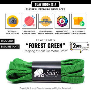 SUAY Tali Sepatu Gepeng Pipih Warna Hijau Daun Panjang 110cm 8mm - Forest Green FLAT Shoelaces