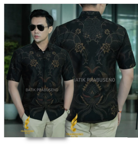 ADITYA - Prabuseno Kemeja Batik Pria Lengan Pendek Size Slimfit Bahan Katun Printing Lapis Furing Erro Handmade Kualitas Premium Jumbo Big Size Modern Halus Adem dan Nyaman Atasan Cowok Pakaian Kerja Formal Kantor