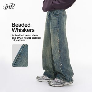 INFLATION brand nail bead cat whisker retro jeans autumn new products American style Cleanfit micro flared casual pants