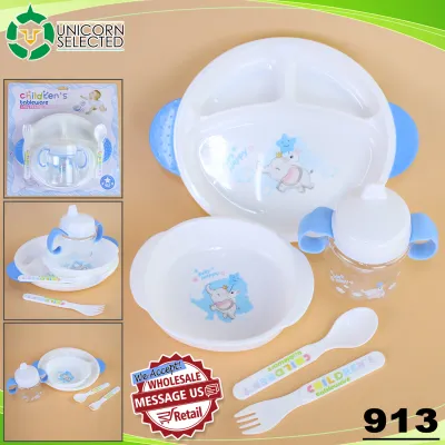 Unicorn Selected 911 6 IN 1 Baby Divided Plate with Spoon Fork Bowl Set for Kids
