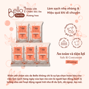 Combo 10 Gói Khăn Ướt Bello Hương Hoa 20 Miếng - Chăm Sóc Da Tự Nhiên Không Cồn Không Paraben An Toàn Tiện Lợi