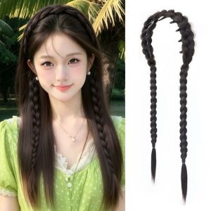 HP7HG Fluffy Twisted Braid Headband Wig Full Coverage All-In-One Box Braids Braids Trendy Headwear Height Skullcap Headpiece for Women