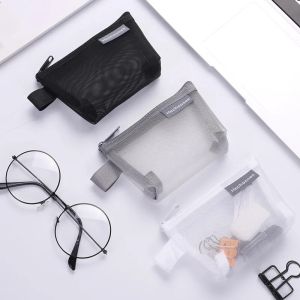 [Same Day Ship] Clear Mesh Portable Mini Coin Bags Purse ID Credit Card Holder Key Earphone Data Line Storage Bag Small Makeup Case Cosmetic Bag