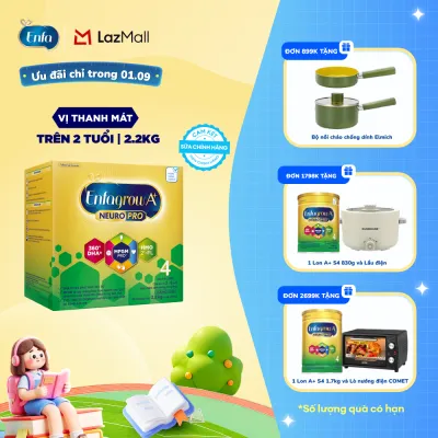 [CHỈ TỪ 25-29/08 MUA LÀ CÓ QUÀ] Sữa bột Enfagrow A+ NeuroPro 4 2.2kg với DHA giúp phát triển não bộ cho trẻ từ 2-6 tuổi
