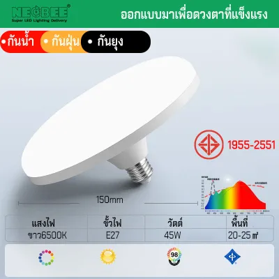 หลอดไฟ UFO ไฟLED ขั่วE27 แสงสีขาว เดย์ไลท์หลอดไฟส่องสว่าง หลอดไฟถนอมสายตา ประหยัดไฟ ไฟใช้ในบ้าน ขายของตลาด กันน้ำ หลอดไฟLED วัสดุทนทาน