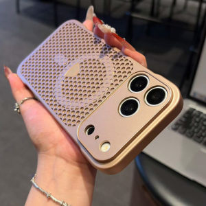 Honeycomb Mesh Cooling Frameless Magnetic Phone Case for iPhone 17 16 15 Pro Max 14 13 12 11 Luxury Metallic Color Plated Cover