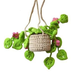 Cute Crochet Car Hanging Accessory Decorative Woven Strawberry Mirror Ornament For Rearview Mirror & Homes Decors