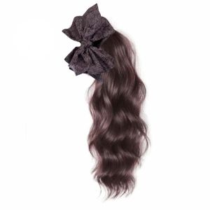 NBANLIKE Butterfly Knot Coffee Bow Wig Ponytail Synthetic Claw Clip Pony Tail Hair Piece Vintage Layered Wave Curly Hair For Women
