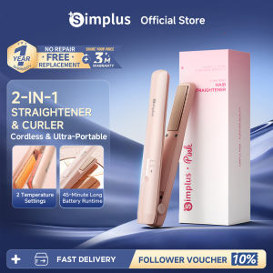 Simplus Cordless Hair Straightener 45mins Battery Life 3D Floating Ceramic Panel 2-in-1 Straight & Curl ZFBA008