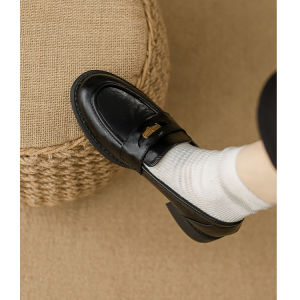 [Free Shipping] Soft Leather Retro Chunky Heel Gold Coin Loafers For Women 2026 Spring And Autumn New Versatile Black Small Leather Shoes WomenS Flats