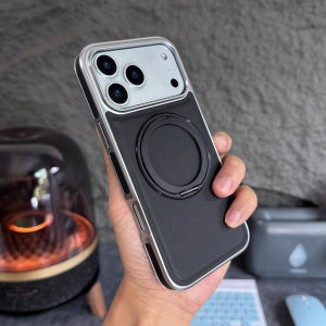 Retro Soft Leather Matte Case for iPhone 17 Pro Max Magne Rotating Bracket Phone Cases Luxury Plating Pu Cover Non-slip Coque